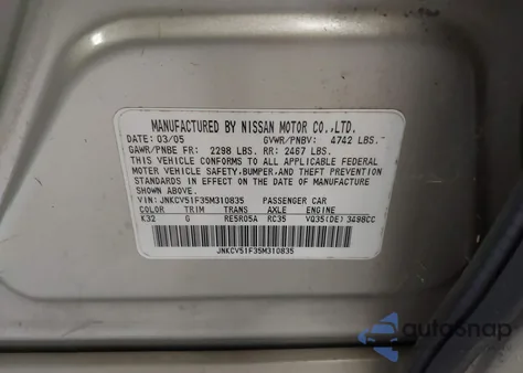 2005 Infiniti G35X из США, поврежденный, VIN JNKCV51F35M310835